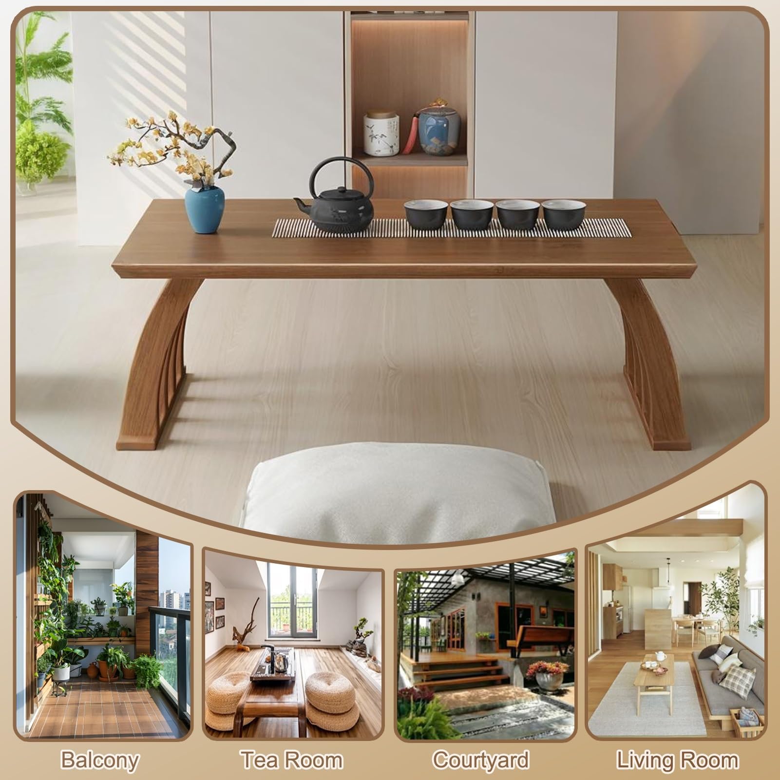 Tavolo tatami in legno, tavolo da pavimento giapponese, scrivania bassa per soggiorno, sala da tè meditazione, tavolino da caffè portatile piccolo