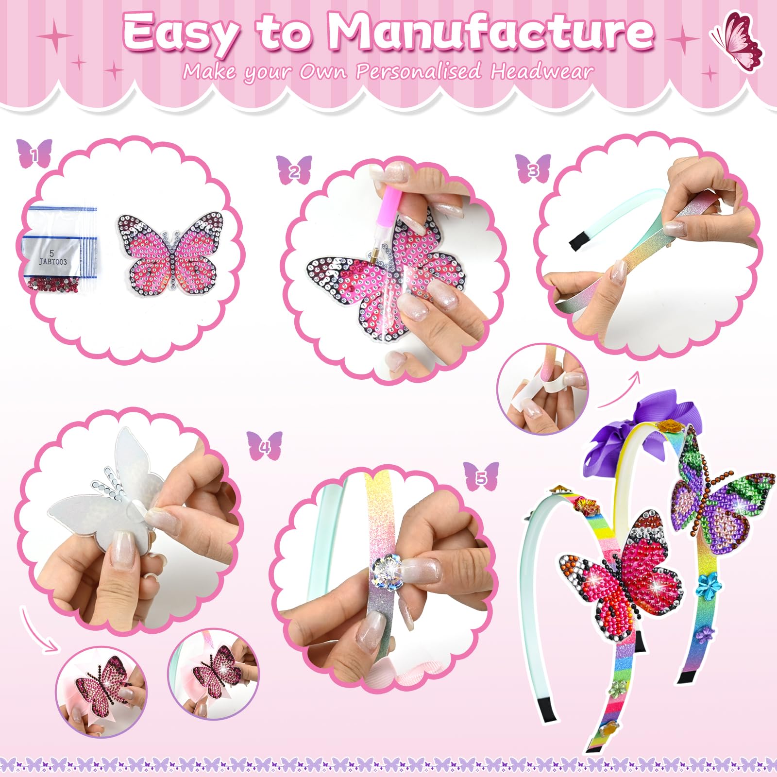 Kit Cerchietti Per Capelli Bambina - 71 Pezzi, Pittura Diamante Fai Da Te | Regalo 3-12 Anni - Foto 8