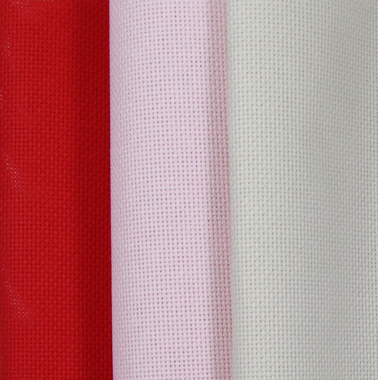 KCS 3 pc of 15" x 18"(38cmx45cm) Counted Cross Stitch Cotton Aida Cloth Needlework Rolled Fabric Box,18CT,Pink+Red+Pearl Grey