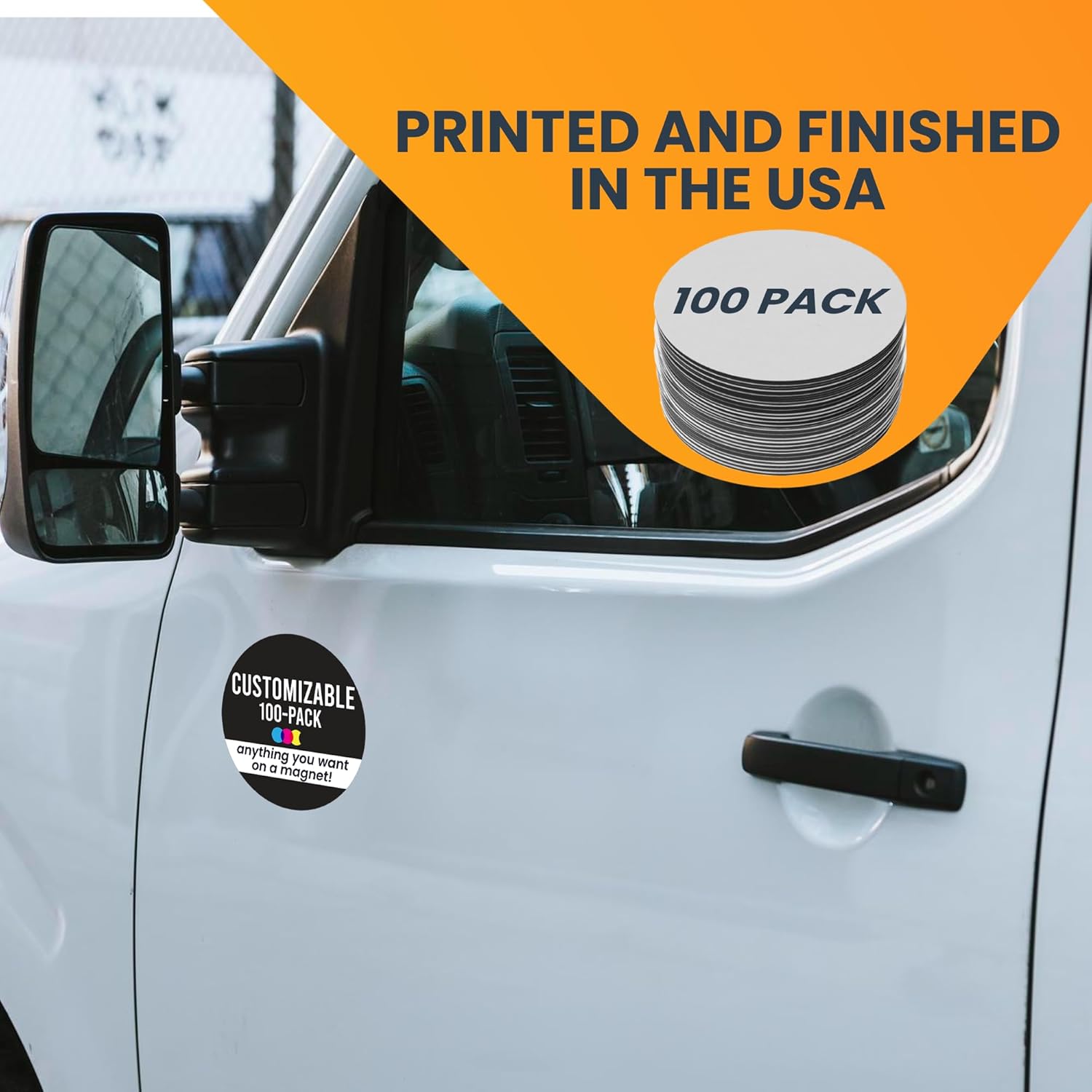 Magnet Me Up Customizable 30 Mil Round Magnet- 5”, 100 PK Weatherproof Car Magnet for Businesses, Sports Teams, Fundraiser, Personal Expression- Custom Text & Logo- Strong Magnetic Vinyl for Vehicles