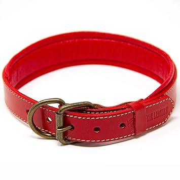 Logical Leather Padded Dog Collar - Best Full Grain Heavy Duty Genuine Leather Collar - Red - Large
