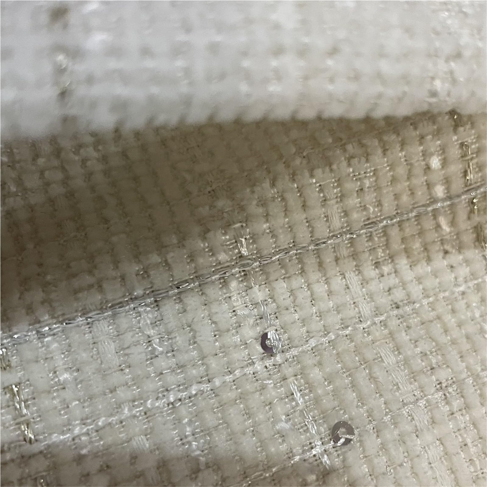 Tradycyjna tkanina tweedowa, Polyester Tweed Sequin Fabric For DIY Sewing Coat Skirt Vest Multicolor 100cmx148cm(Beige)