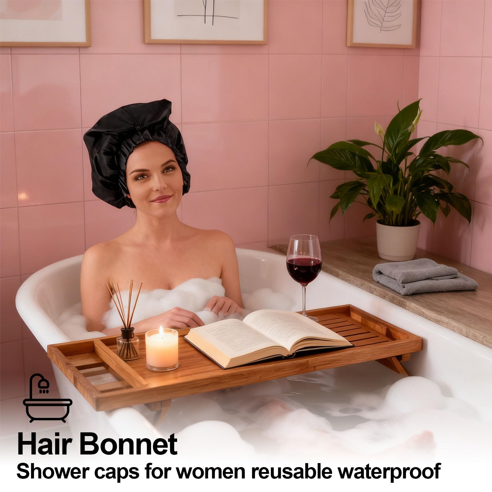 Bonnet de douche extra large pour tresses/cheveux bouclés, dreadlocks, bonnet de bain imperméable réutilisable pour femme pour bain, natation, cuisine, nettoyage, spa, traitement des cheveux