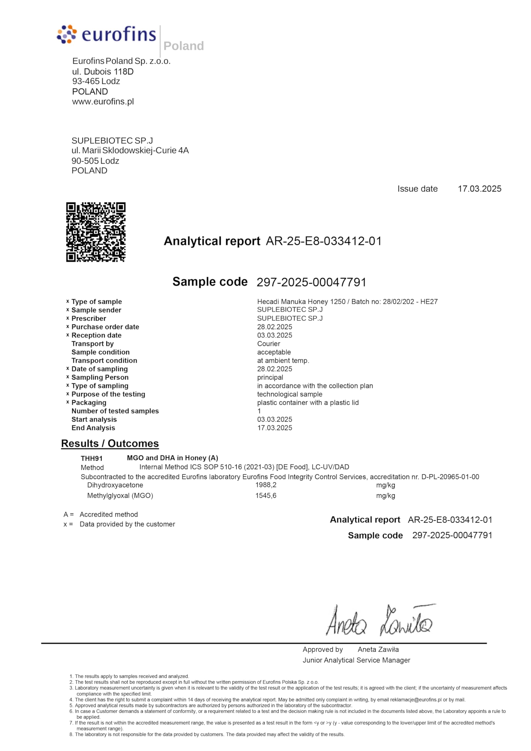 Miele di Manuka 1250+ Originale della Nuova Zelanda, con contenuto di MGO confermato 500g
