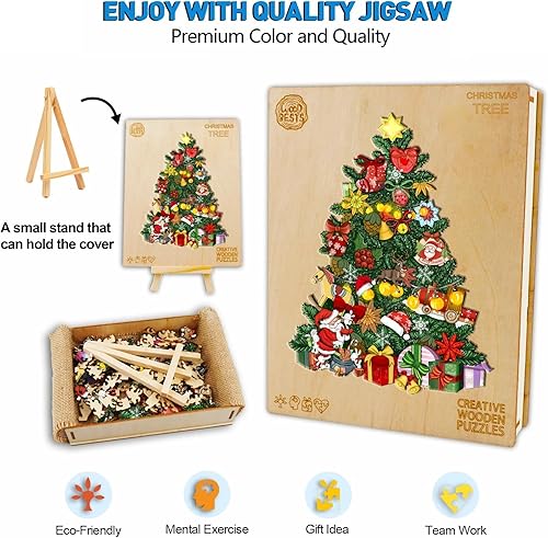 Miniatura 3 de Rompecabezas de madera para adultos y niños, tamaño XL, 680 piezas, 20 x 26.2 pulgadas, rompecabezas de Navidad de madera con árbol de Navidad,