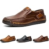 Men Casual Hand Stitching Leather Loafers Slip On Moccasins,Anti-Slip Light Flexible Flats Walking Driving Sneakers Oxfords