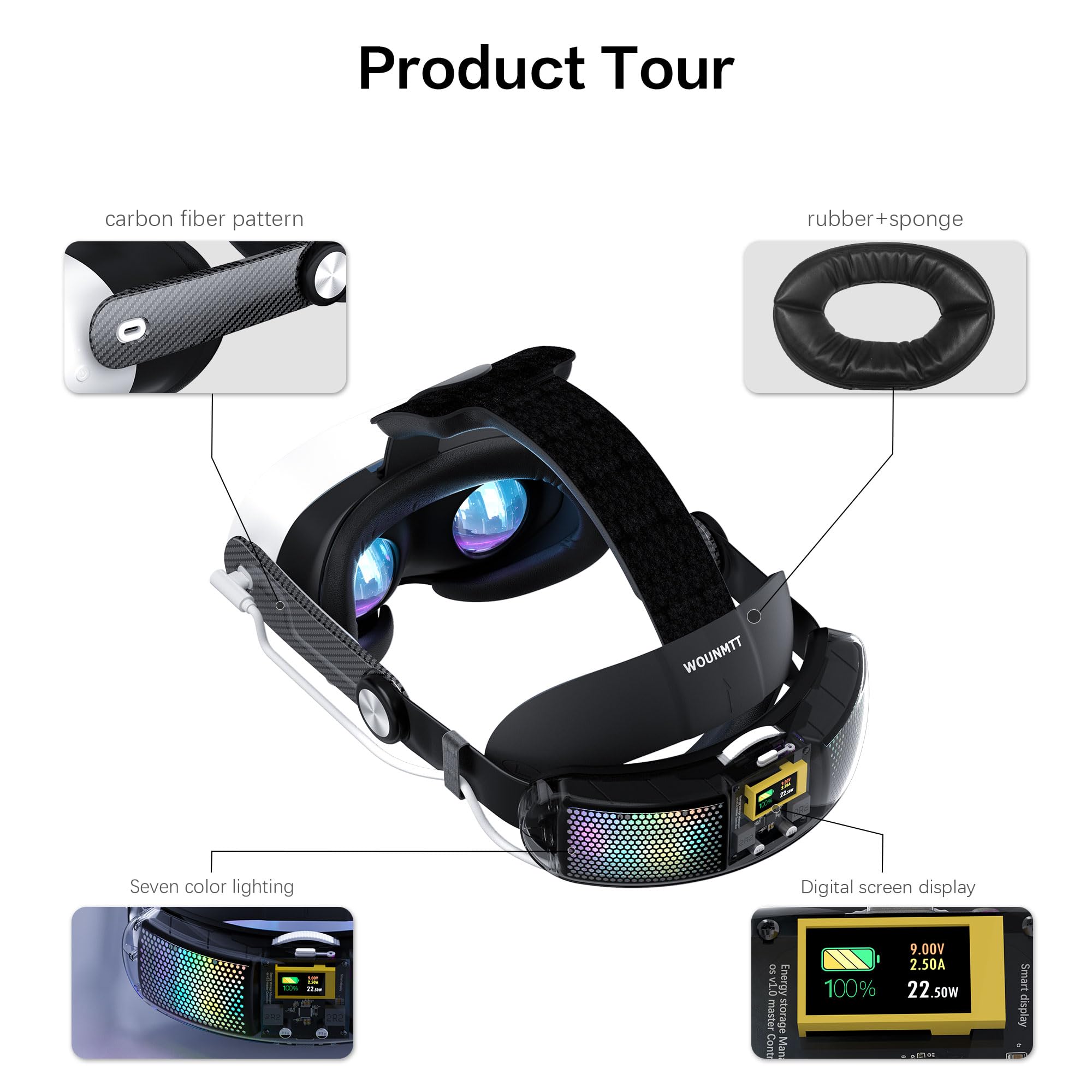Los auriculares RGB coloridos son adecuados para Oculus Meta Quest 3/3S. La diadema de esponja acolchada trasera puede reducir la presión facial y mejorar la comodidad de juego.