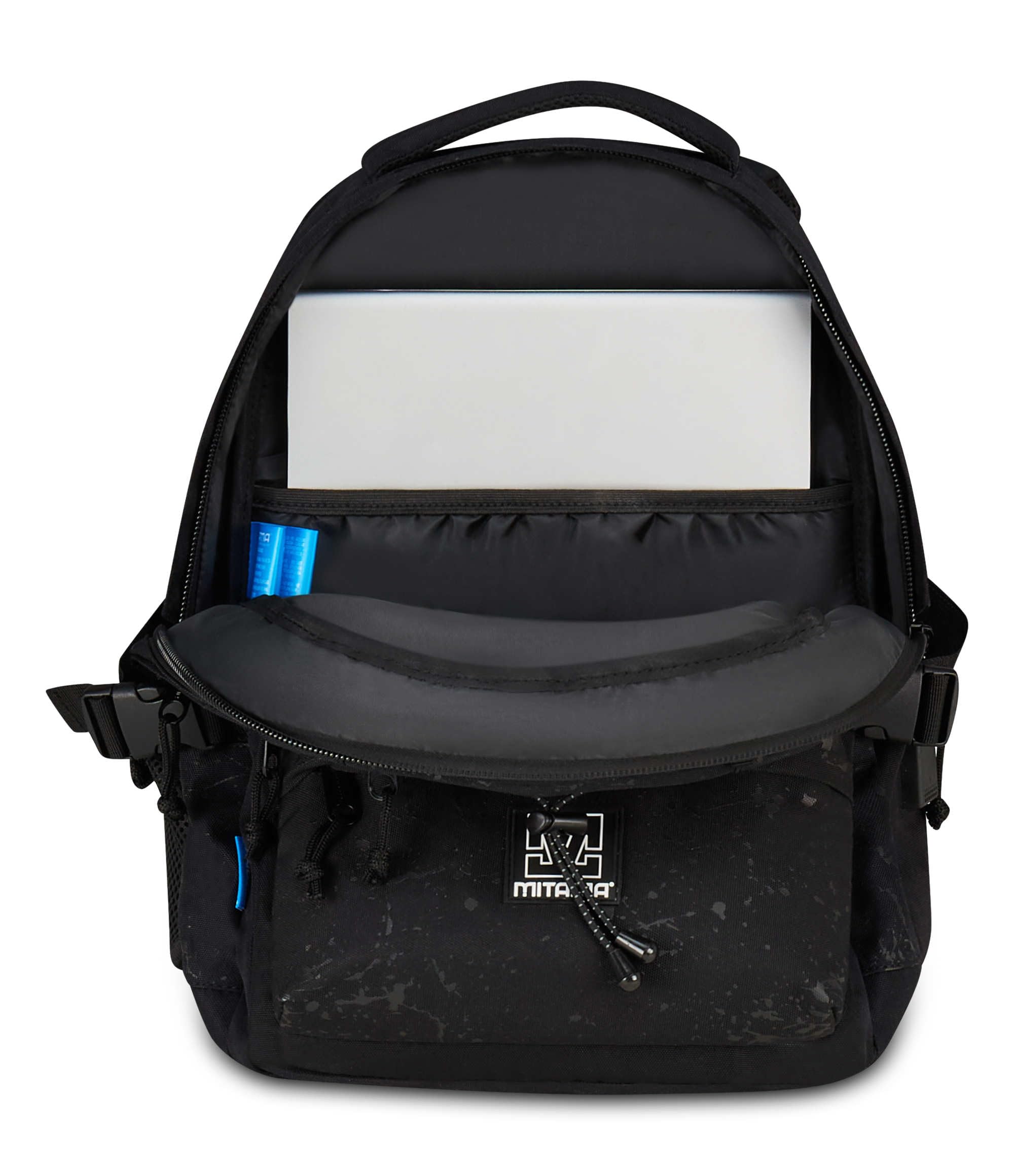Mitama Zaino Scuola #BDBF BLACK SPLASH, Nero, Zaino Triplo Scomparto, Tasca Porta Borraccia, Porta USB Integrata, Larghezza Regolabile, Zaino Scuola Media e Superiore, Ragazza