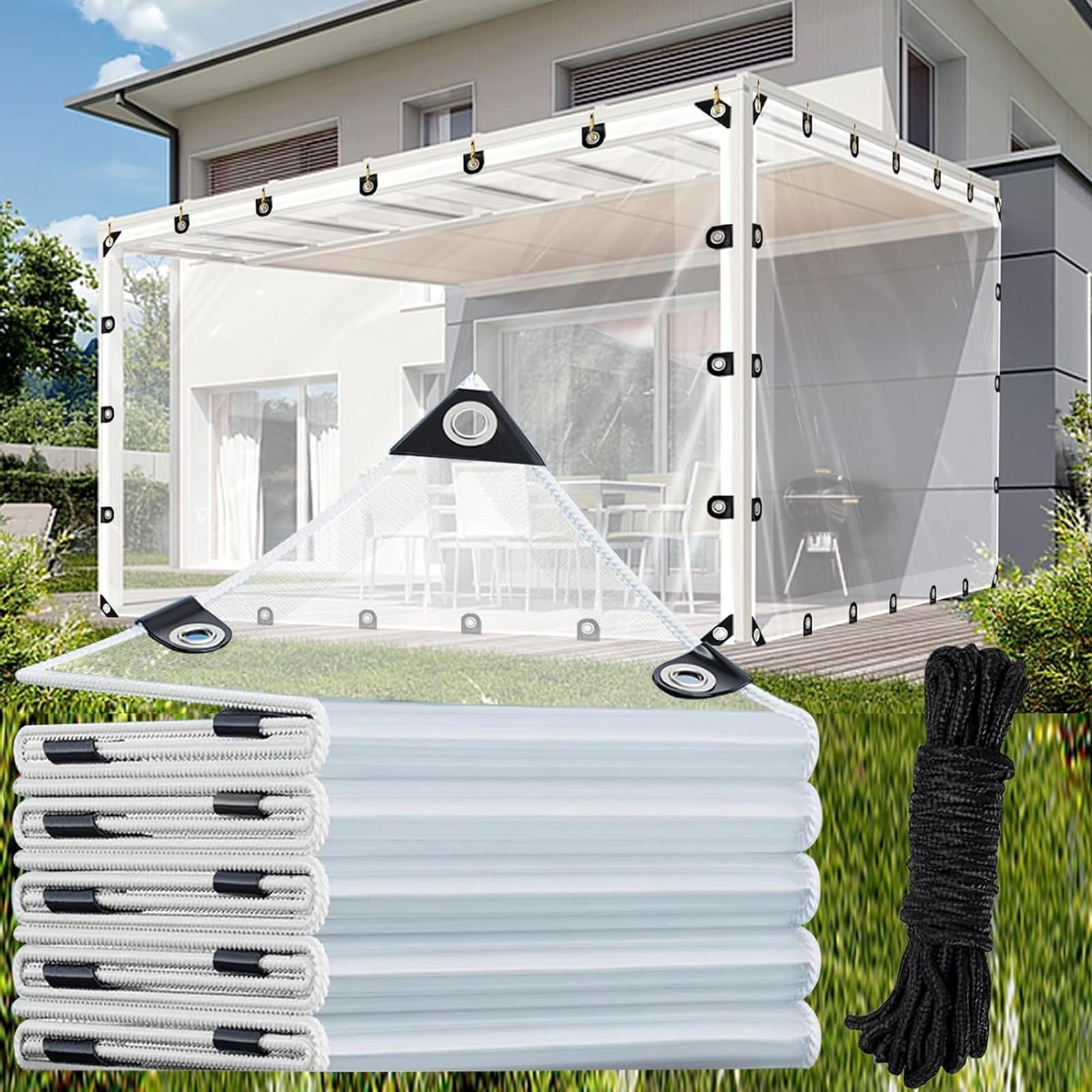 Ykeovcibi One Color Transparent Heavy-Duty Tarpaulin With Grommets,Outdoor Waterproof Tarpaulin,Reinforced Edges,Uv-Resistant,Suitable For Patio Enclosures,Greenhouse Covers(5X10m/16.4X32.8ft)