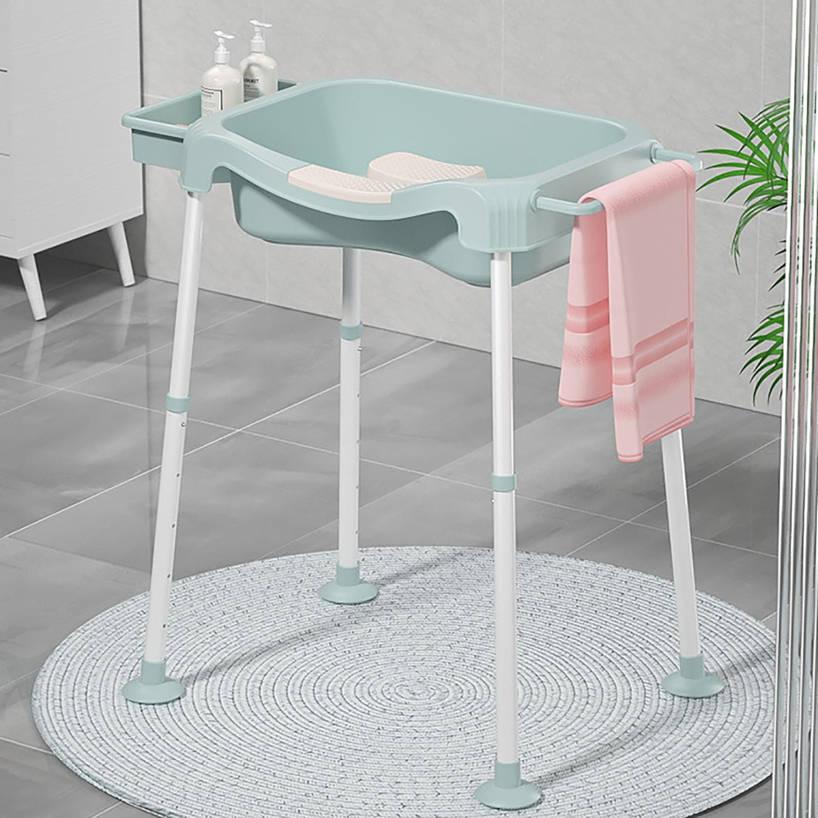 Lavandino per Capelli Regolabile in Altezza, Lavatesta per Disabili Portatile Staccabile, Parrucchiera per Salone di Bellezza Domestico, Ospedale(Blue)