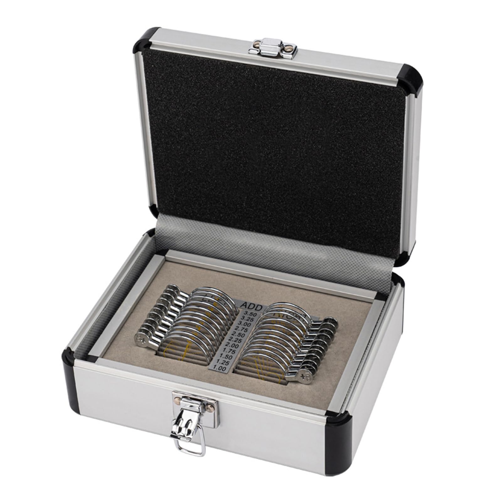 Ensemble de lentilles optiques - 22 lentilles d'essai ophtalmiques avec étui de rangement en aluminium pour la protection - Outils professionnels pour les tests oculaires en optométrie (L 21*17*8