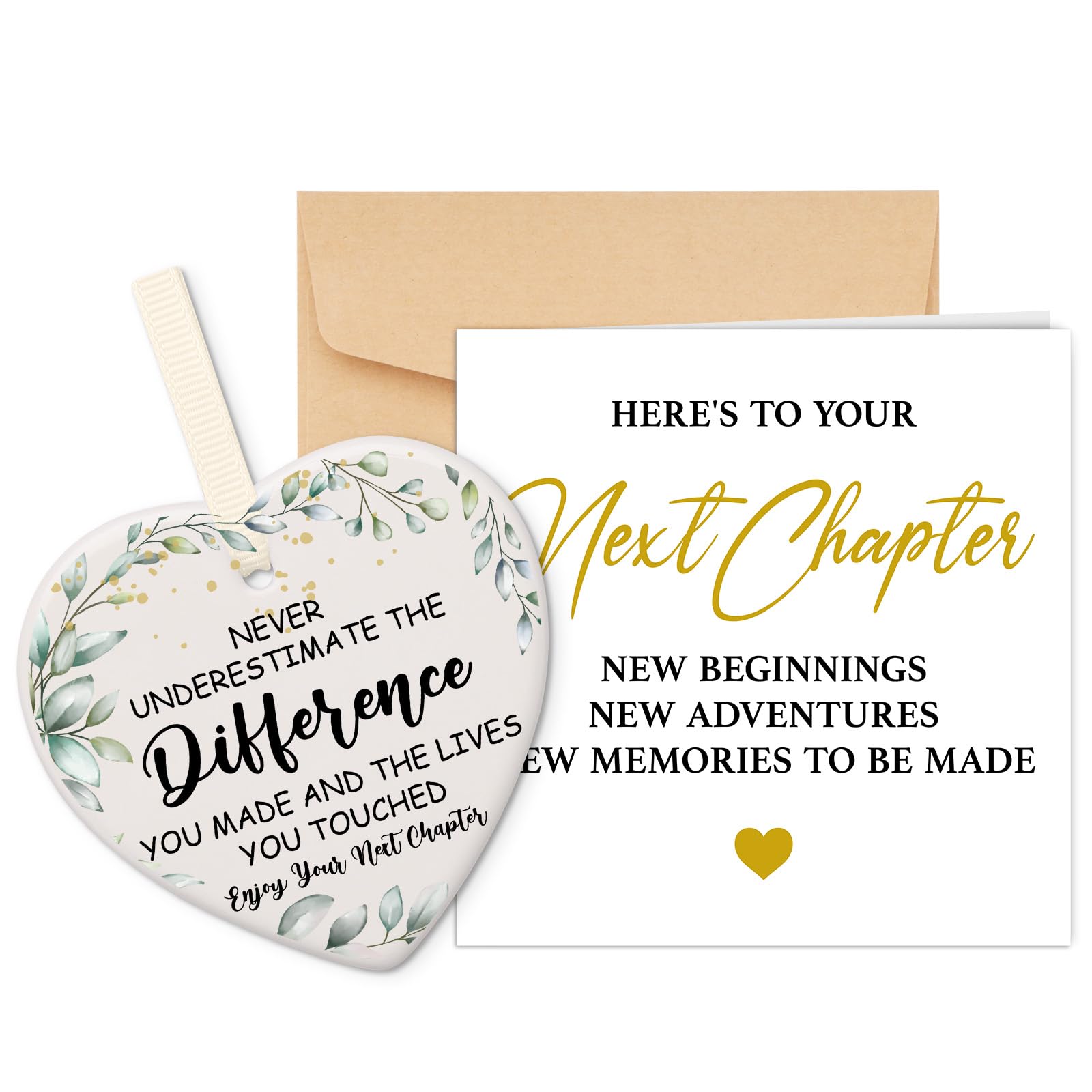 Blumuze Leaving Card with Ceramic Heart Plaque,Next Chapter Card with Envelope,Moving, Leaving or New Job Card for Colleagues Women,Retirement Leaving Gifts for Colleagues Women Men Friends