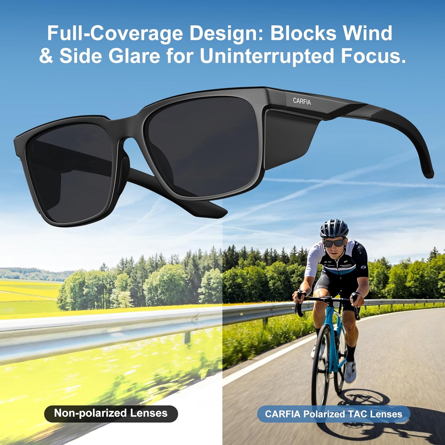 CARFIA Retro Sport Casual Polarized Sunglasses For Men Women With Removable Side Shield, UV 400 Protection CA0921