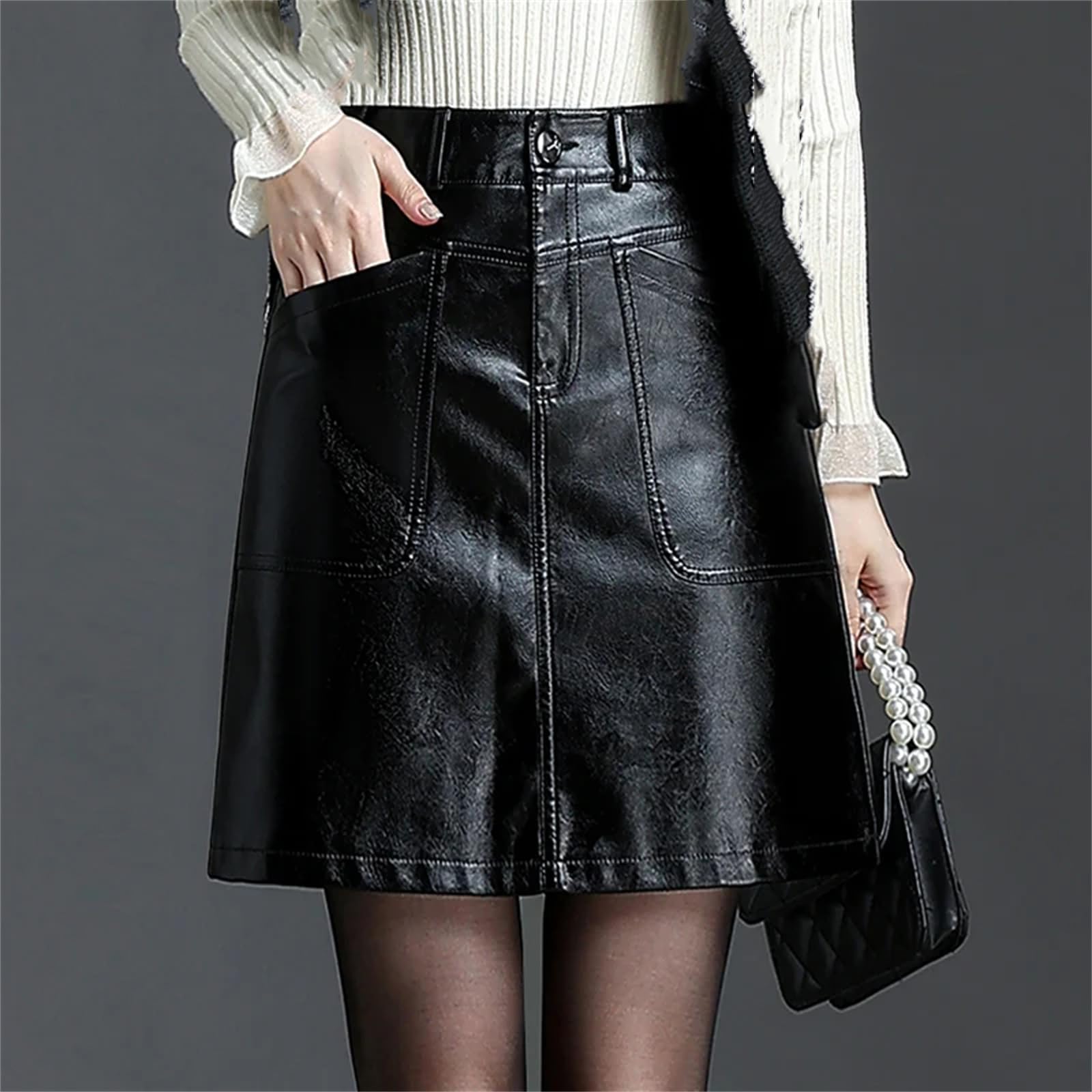 Falda sexy de piel sintética para mujer, elegante, corta, entallada, para otoño e invierno