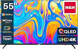 RCA 55 Inch QLED UHD Smart TV, 4K HDR10 Tizen OS with Samsung TV Plus Youtube Netflix Motion Mode, 3 x HDMI 2 x USB WiFi Bluetooth, Large Screen for Living Room Home Office