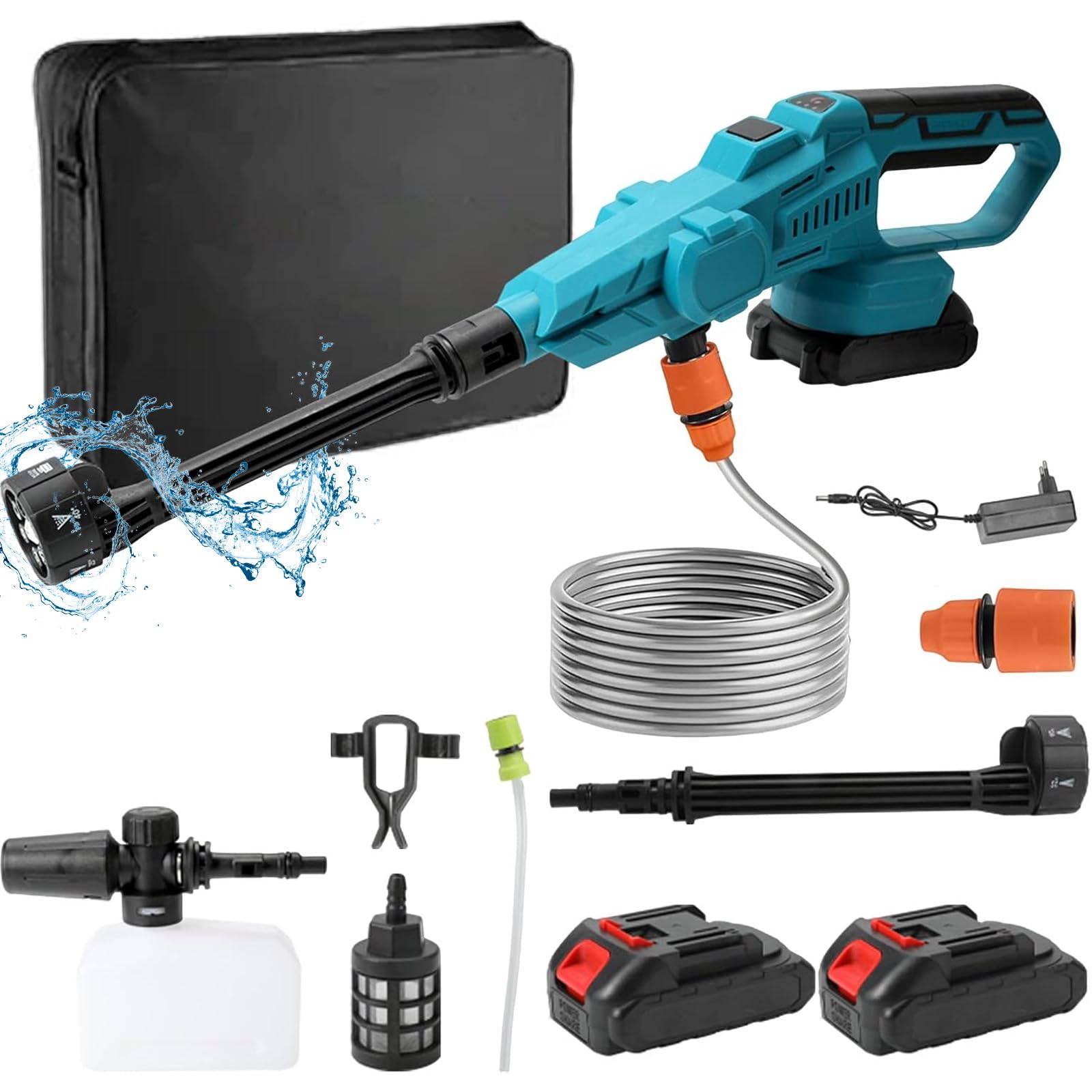 Limpiador de alta presión con batería, 100 bar, para Makita 18 V, con boquilla 6 en 1, motor sin escobillas, 380 l/h, pistola de limpieza a presión portátil para coche, casa, césped, jardín (2