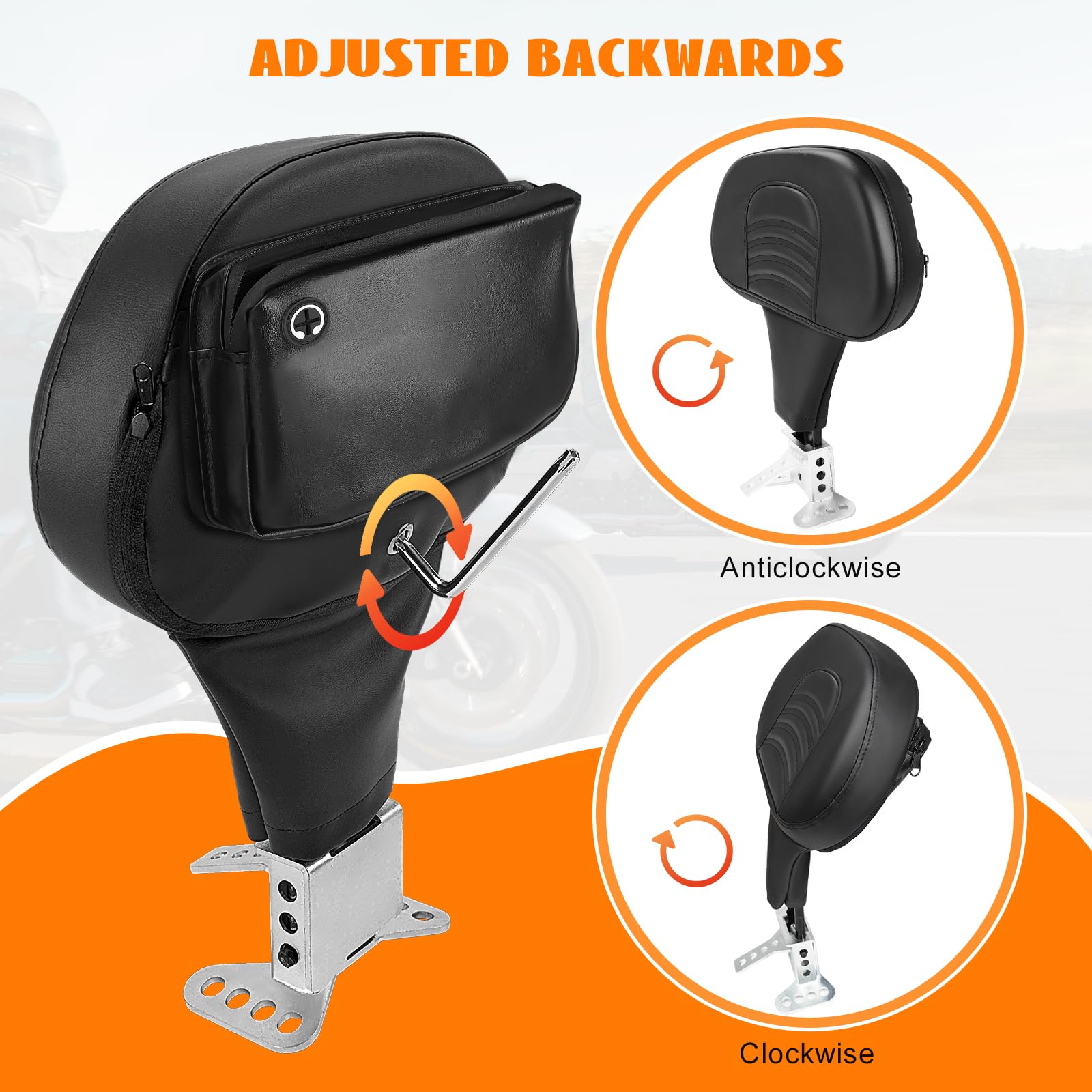 Schienale conducente per Harley Touring 1997-2025, schienale regolabile plug-in Riders con tasca per Road/Street/Electra Glide Ultra Limited Classic Road King Sostituire P/N Kit di montaggio