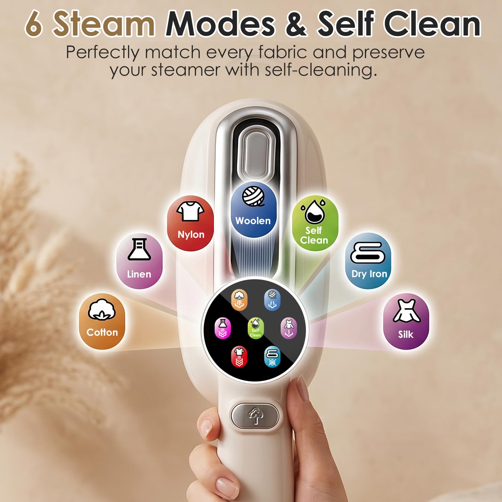 Défroisseur Vapeur Portable 2 en 1 pour Vêtements, 1300W Fer à Repasser de Voyage avec 6 Modes, Réservoir d'eau de 160ML et Écran LED, 15S Chauffage Rapide Défroisseur à Main pour Maison Voyage
