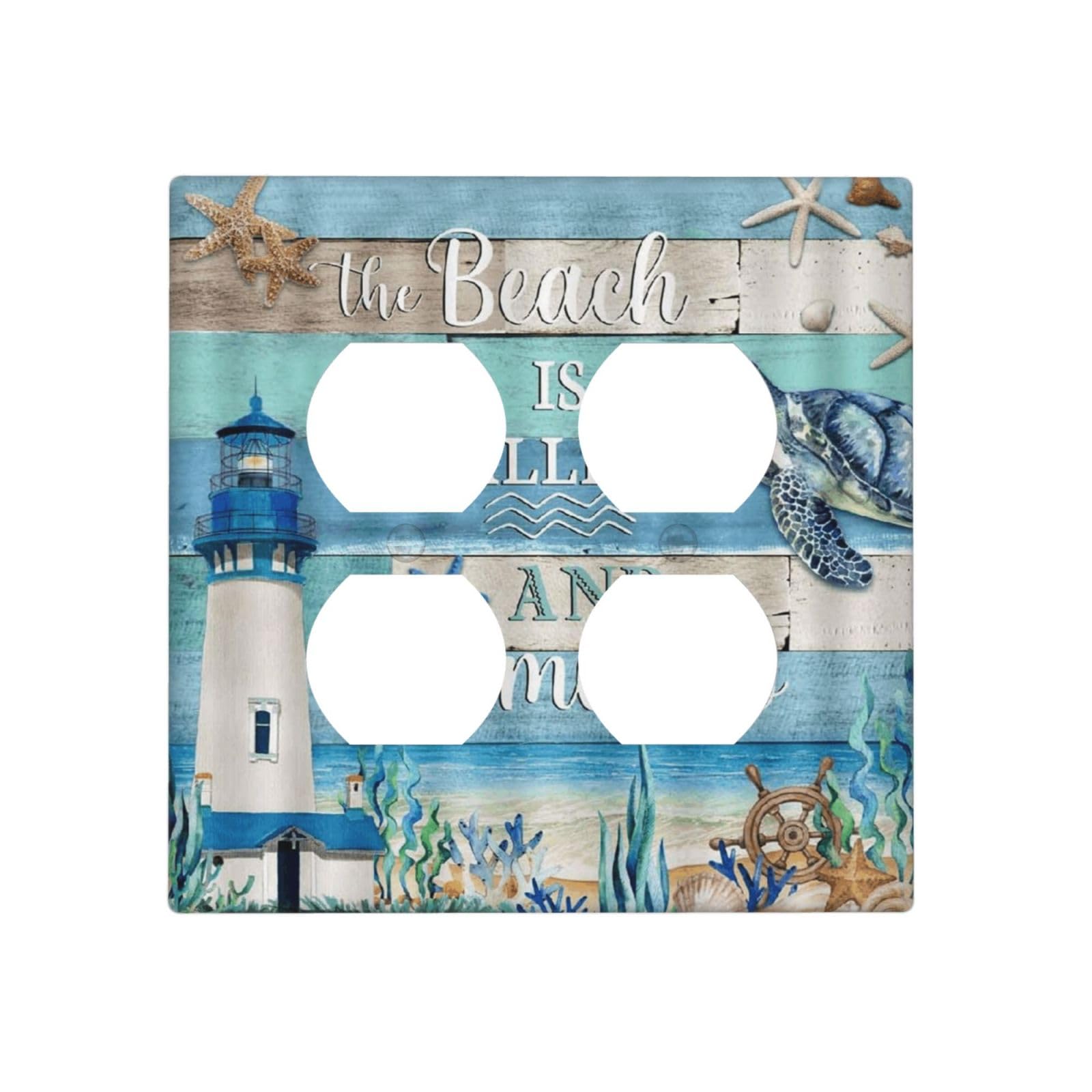 Yamxbfa Vintage Rustic Wooden Nautical Ocean Sea Turtle Outlet Covers 2-Gang Duplex Light Switch Covers Decorative Gfci Wall Plate Electrical