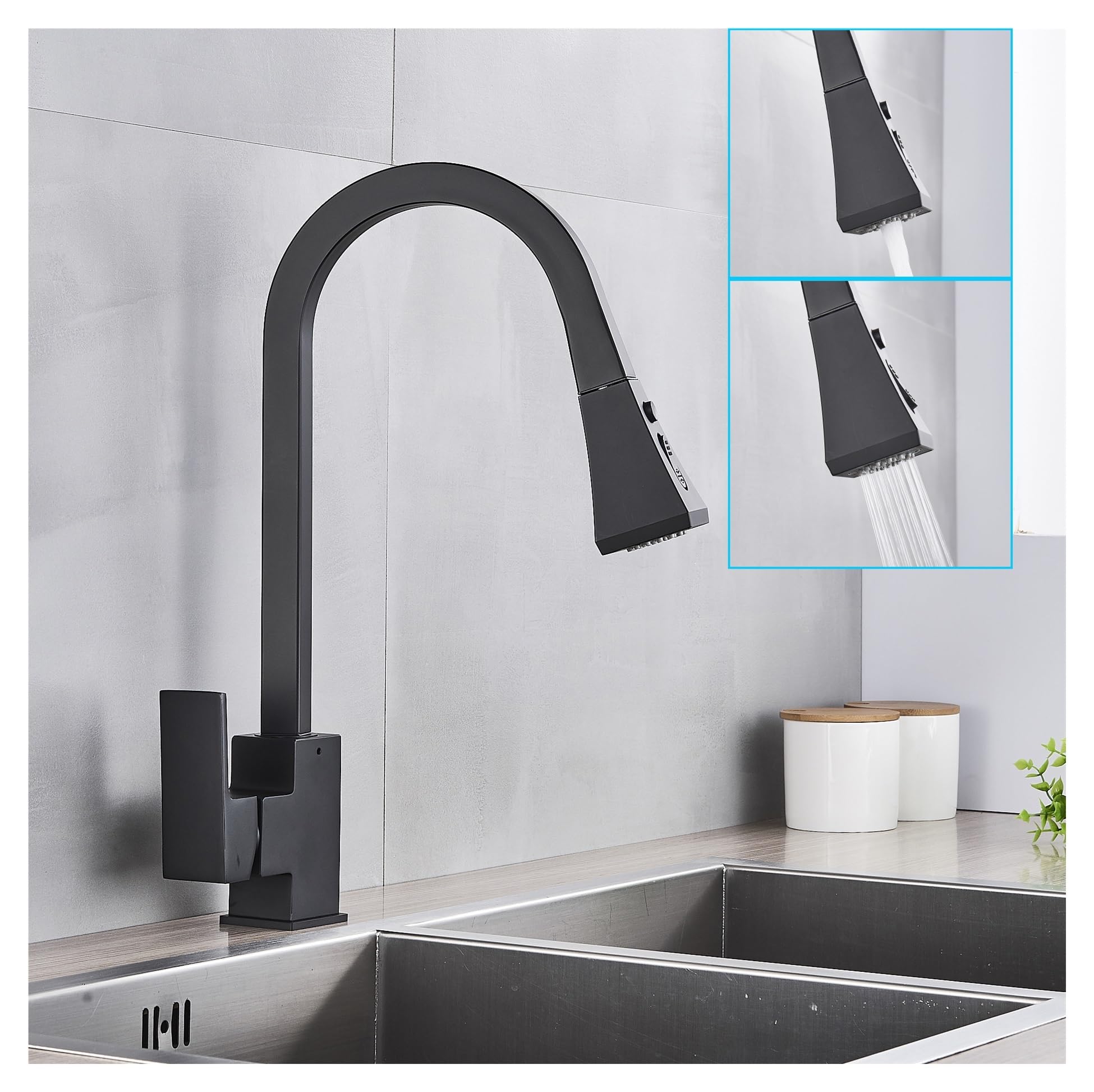 Rubinetto da cucina nero Miscelatore estraibile monocomando quadrato Rubinetti for acqua calda e fredda Rubinetto con maniglia monoforo a 360 gradi montato sul ponte ( Color : Beige with dot )