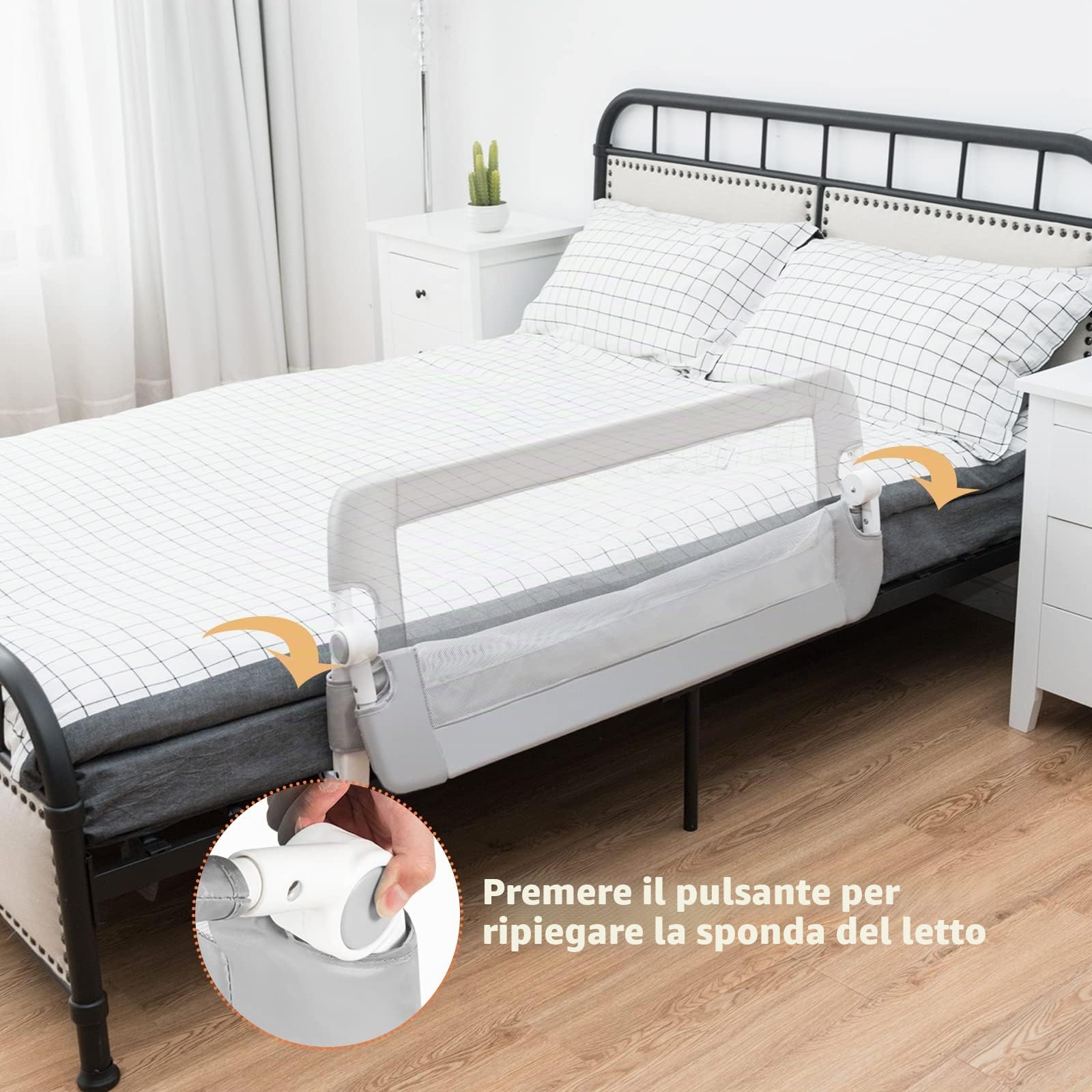 LIFEZEAL Sponda Letto per Bambini Anticaduta con Angoli Arrotondati, Barriera Protettiva per Bambini in Materiale Resistente, Recinzione per Letto per Bambini, 105 x 40 x 42 cm (GRIGIO)