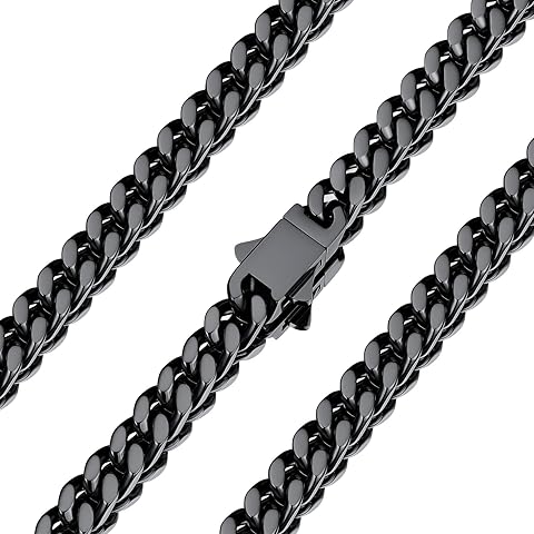 U7 Stainless Steel Chain Necklace for Men, Silver/Black/Gold Plated Cuban Link Chain, Thick Hip Hop Curb Chain Choker Jewelry 5/7/9/12mm 18-30 Inches for Mens Women