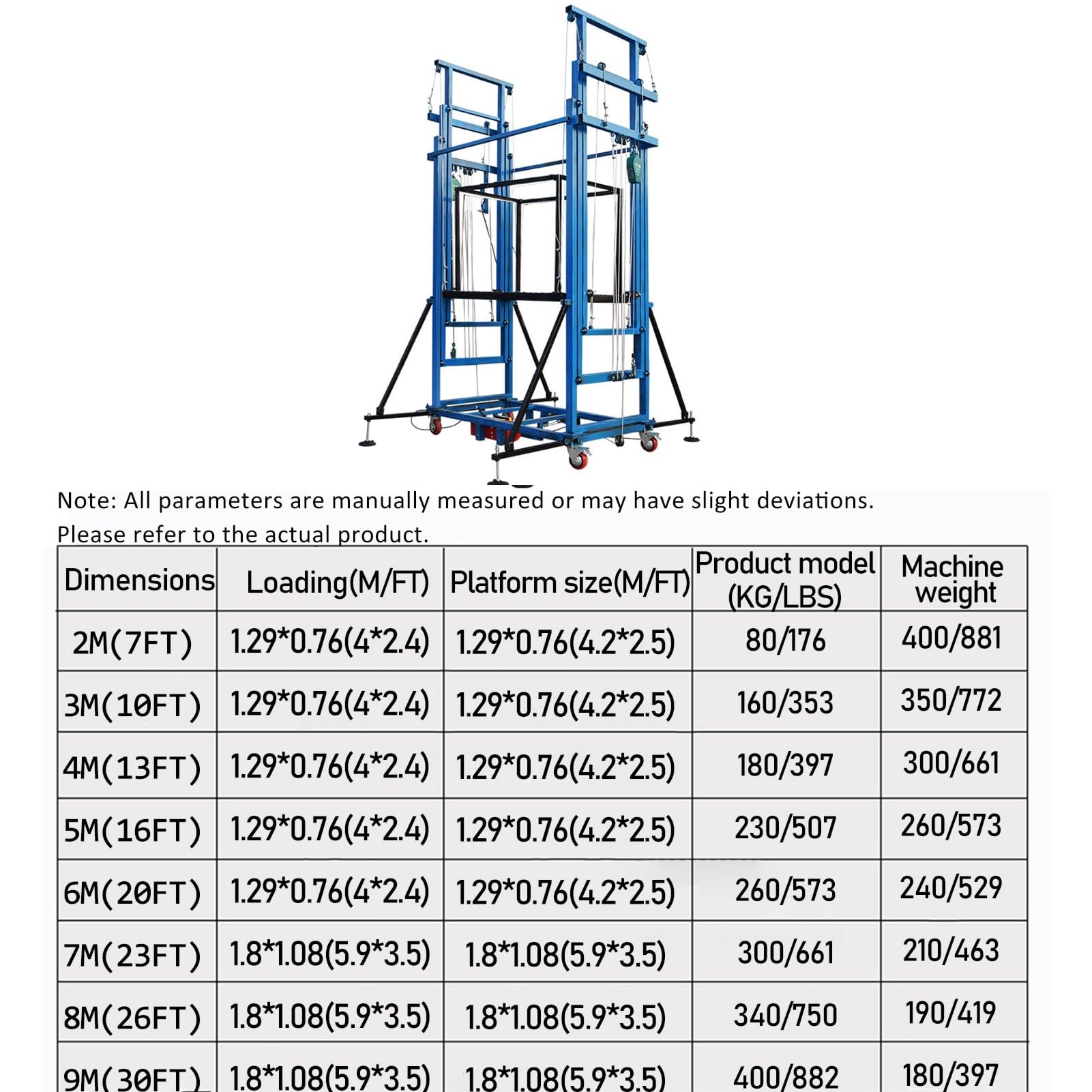 Tragbares elektrisches Gerüst, 500 kg Tragfähigkeit, faltbarer mobiler Aufzug für Heimdekoration und Bau, Hubhöhe 2 bis 12 Meter