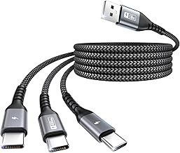 SUNGUY USB to USB C Cable 1.5 m, QC 3.0 Charging Cable 3 in 1 Fast Charging Cable with 3 USB C Ports Nylon Multi USB Cable for iPhone 16/15 Series, Galaxy S25 S24, Huawei, Google, AirPods Pro 2th
