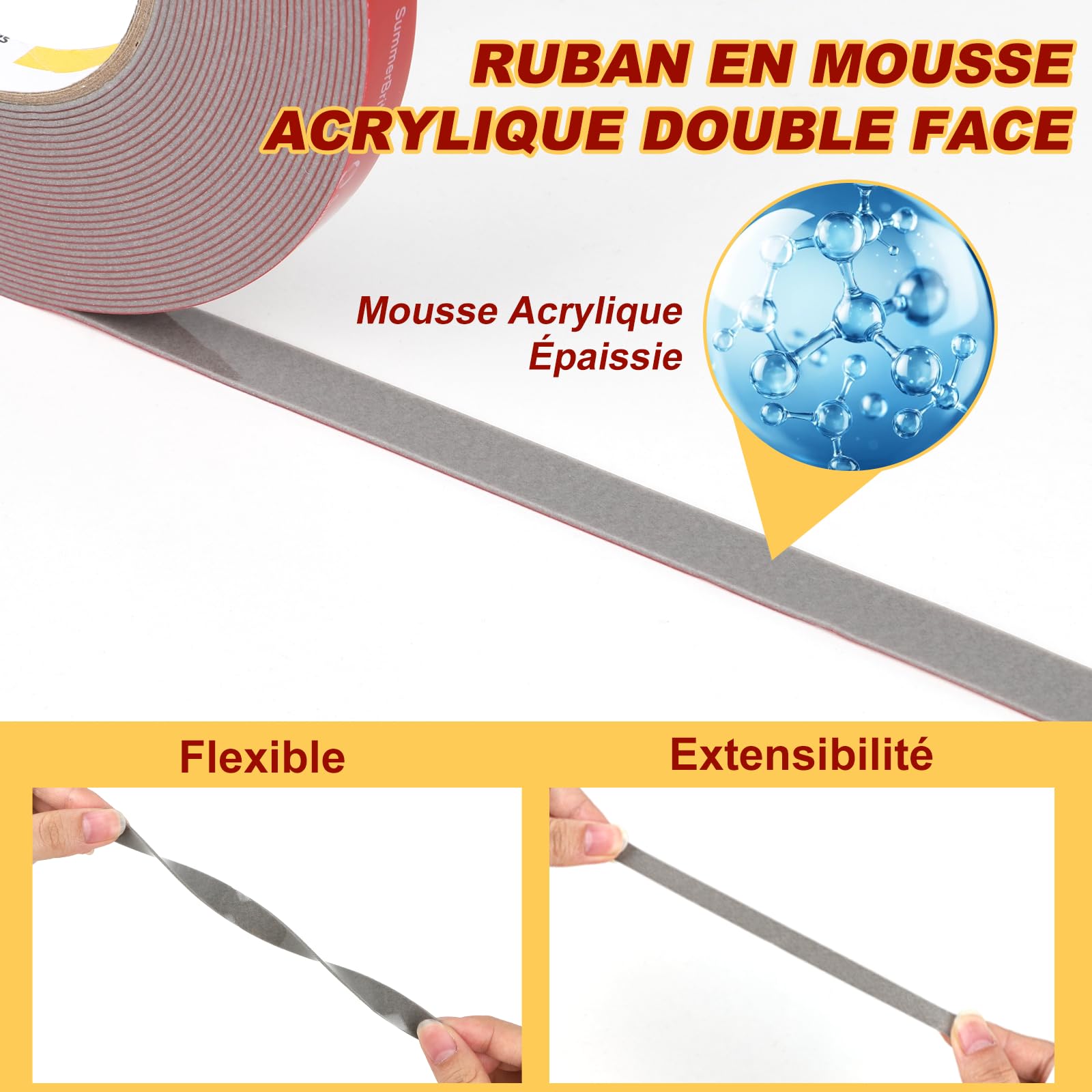 Summerbrite 2 Rouleaux Ruban Adhésif Double Face Extra Fort-25mm x 7.8m–Double Face Ruban AdhéSif Puissant, Imperméable et Résistante aux Températures Pour Fixations Auto,Bureau et Maison