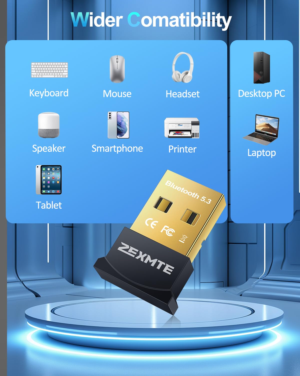 Amazon.com: ZEXMTE USB Bluetooth Adapter for PC, 5.3 Bluetooth