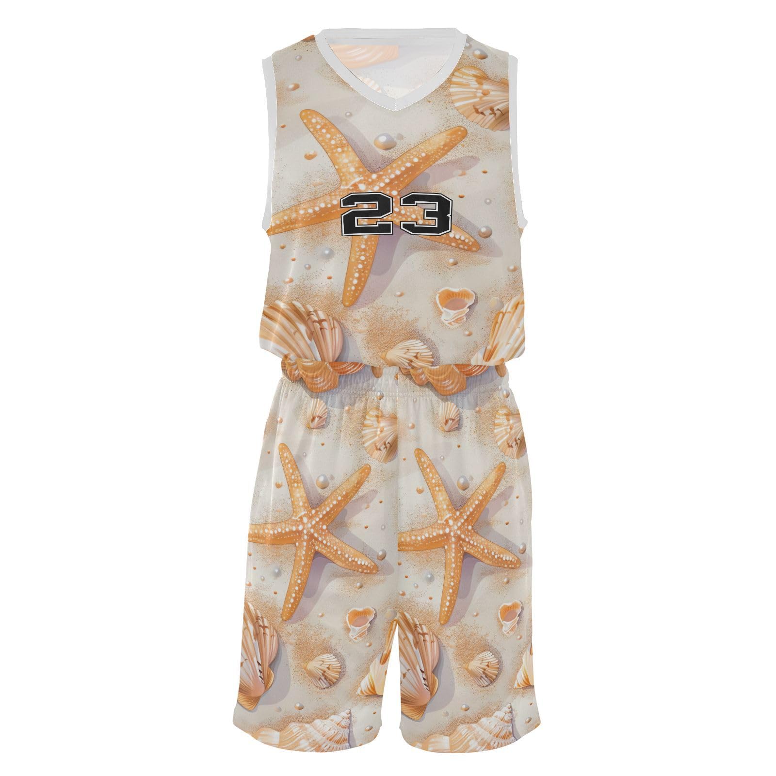 FLildon Starfish Seashells Boys Basketball Jersey Set Tank Top Shorts Tracksuit Sport Training Suit for Kids, S