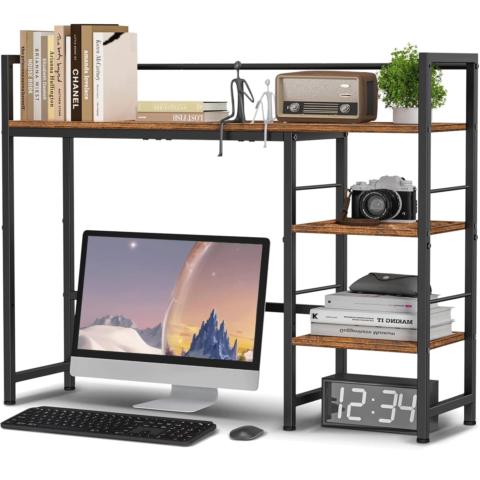 HavenlyYouth Desk Shelf, 38.5 Inch Desk Hutch for Computer Monitor, Computer Desktop Bookshelf Storage Rack Adjustable Desk Hutch Top Only, 3 Tier