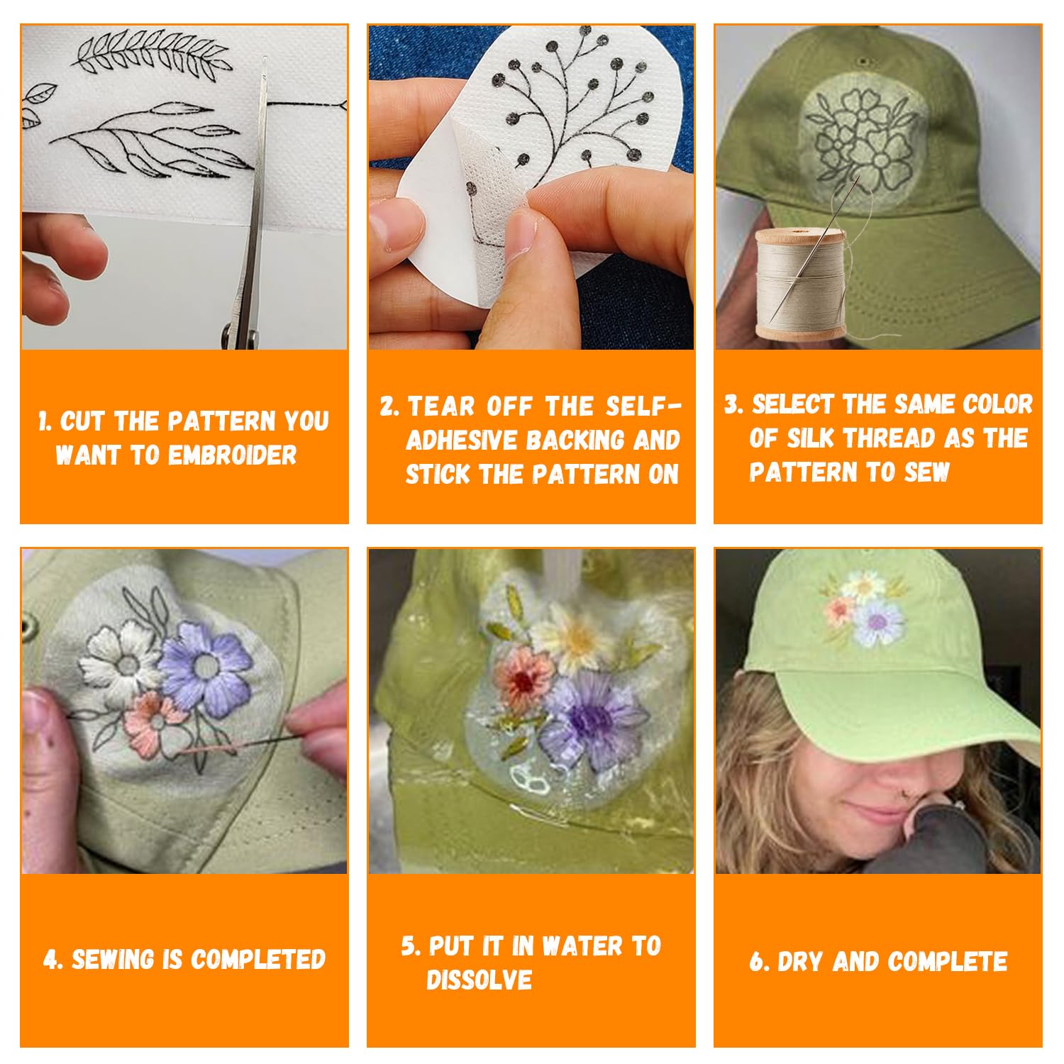 Carta Da Ricamo Stick And Stitch - 4 Fogli A4 Con 140 Motivi Prestampati Idrosolubili Per Ricamo A Mano - Foto 9