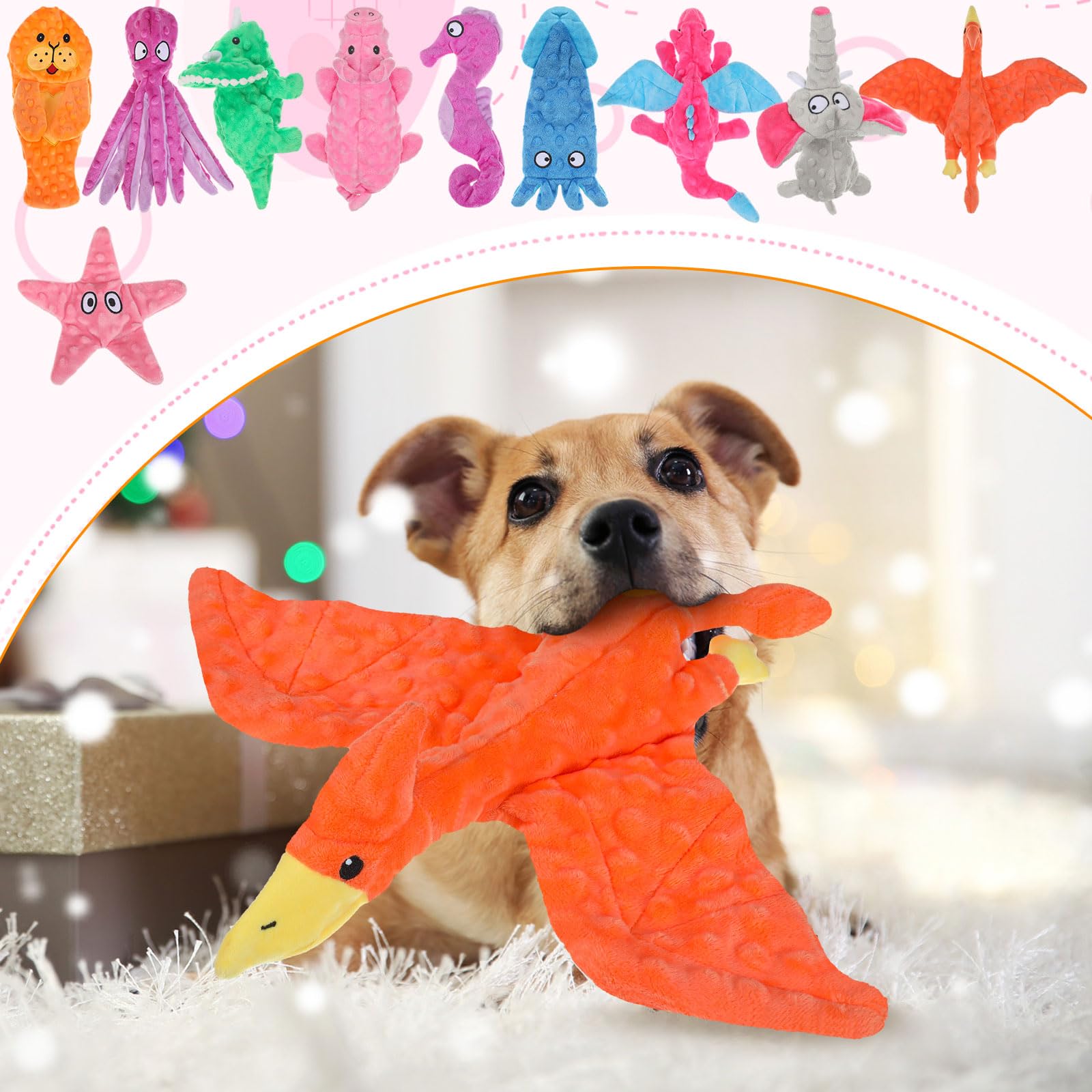 Sratte Lot de 10 jouets couineurs pour chien sans rembourrage - Jouet froissé pour mâcheurs agressifs - Jouets à mâcher pour animaux de compagnie de petite, moyenne et grande taille, 10 styles (styles