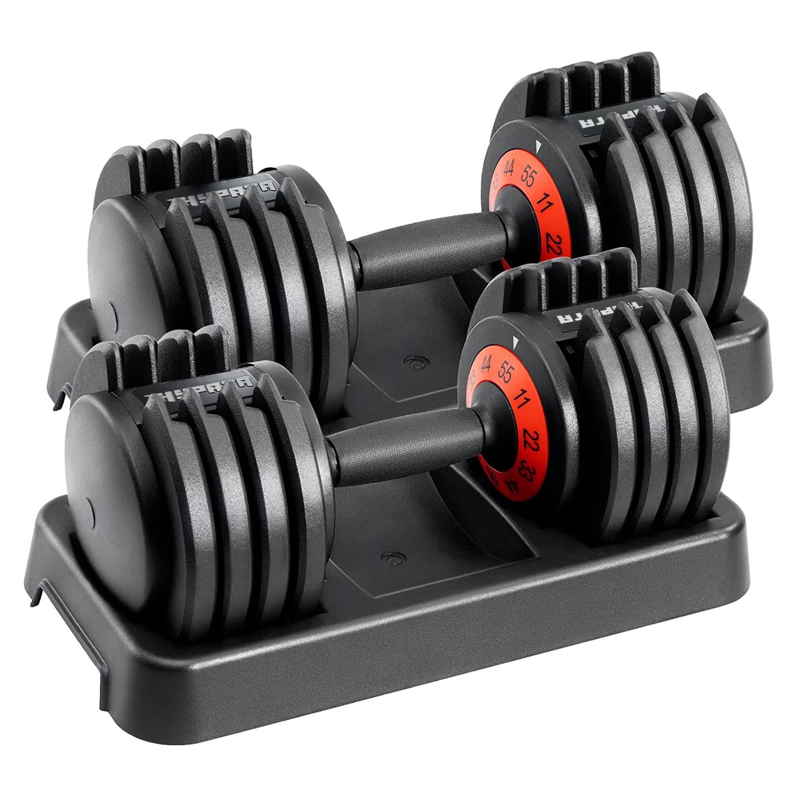 HYPATA 55 lbs Pair Adjustable Dumbbell Set, Fast Adjust Weight for Full Body Workout, Adjustable Dumbbells for Men and Women, Anti-Slip Handle and Tray