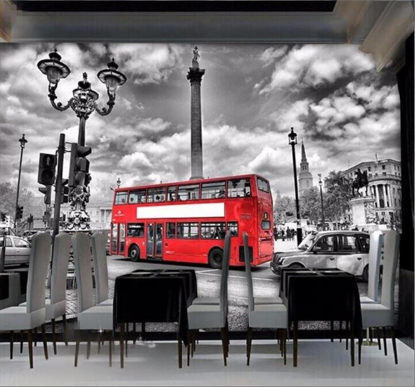 XLMING Retro Black and White City Architecture Red Bus 3D Wallpaper Luxury Home Dining Decor Paste Sofa Living Room The Wall for Bedroom Mural-250cm×170cm