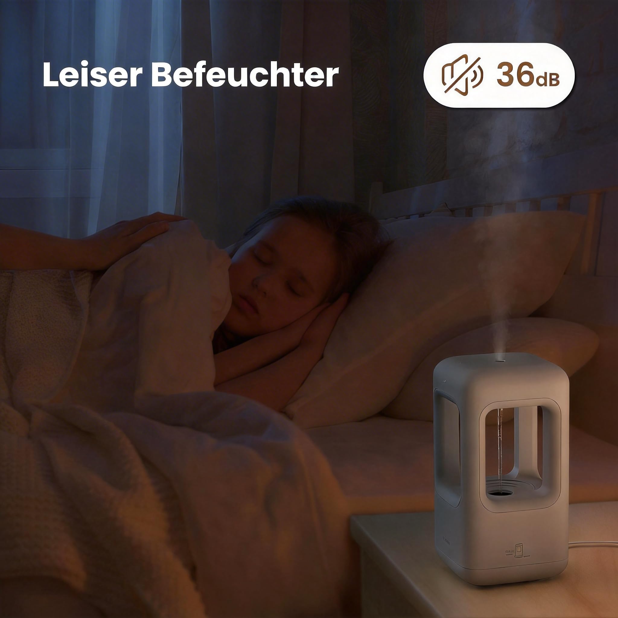 Ultraschall Luftbefeuchter Weiß, Flüsterleise Kaltnebel mit Abschaltautomatik, Red Dot Design Award 2023, Luftbefeuchter für Schlafzimmer, Babyzimmer, Büro & Pflanzen