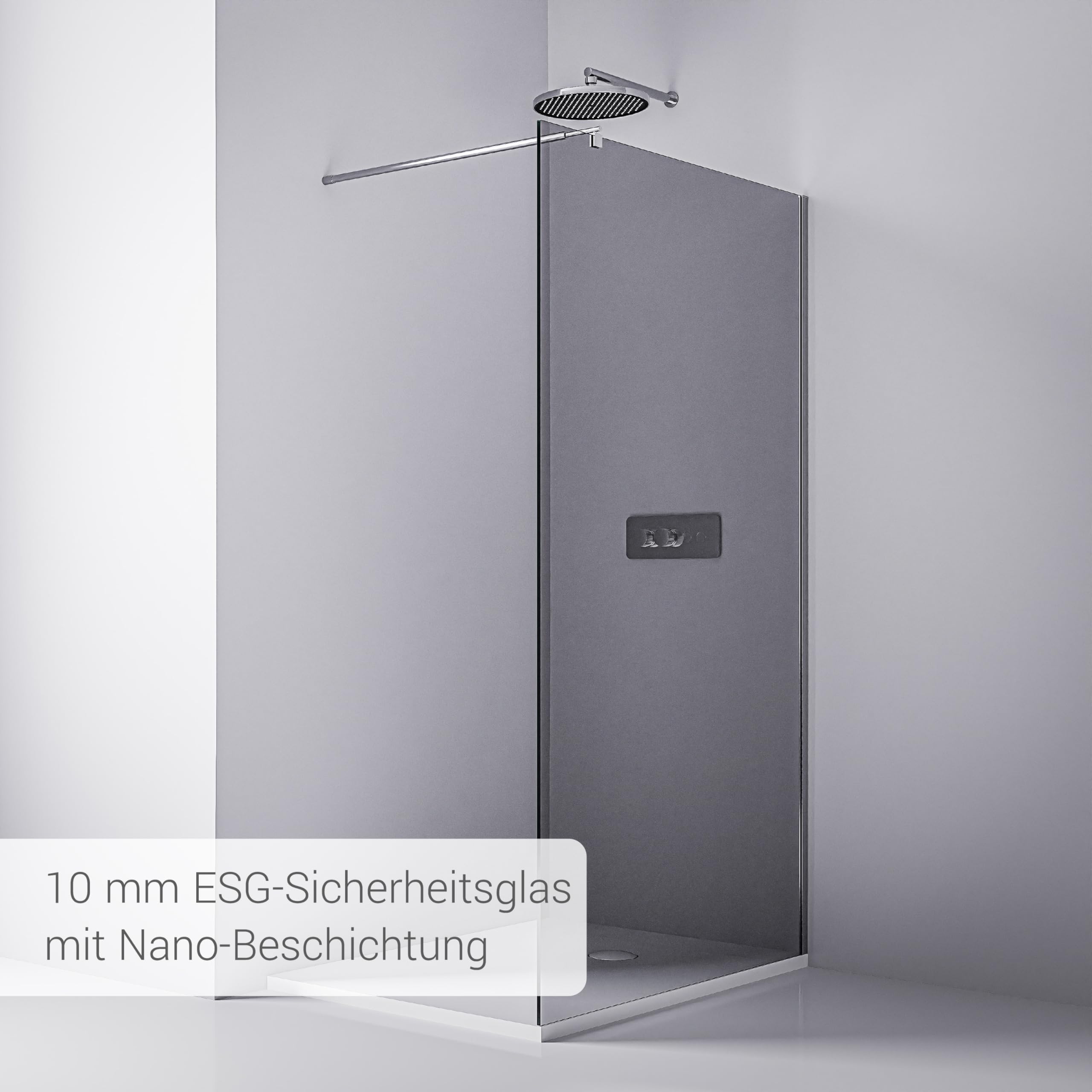 BERNSTEIN Duschwand 120 x 200 cm Glas Duschabtrennung Walk-In Dusche Nano ESG Echtglas Duschtrennwand EX101 graues Glas
