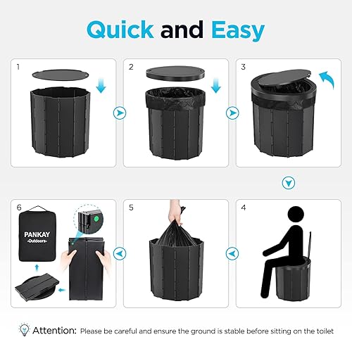 Miniatura 7 de PANKAY Inodoro portátil para campamento, inodoros de camping extra grandes de 15.8 pulgadas, orinal portátil para adultos, inodoro de viaje con