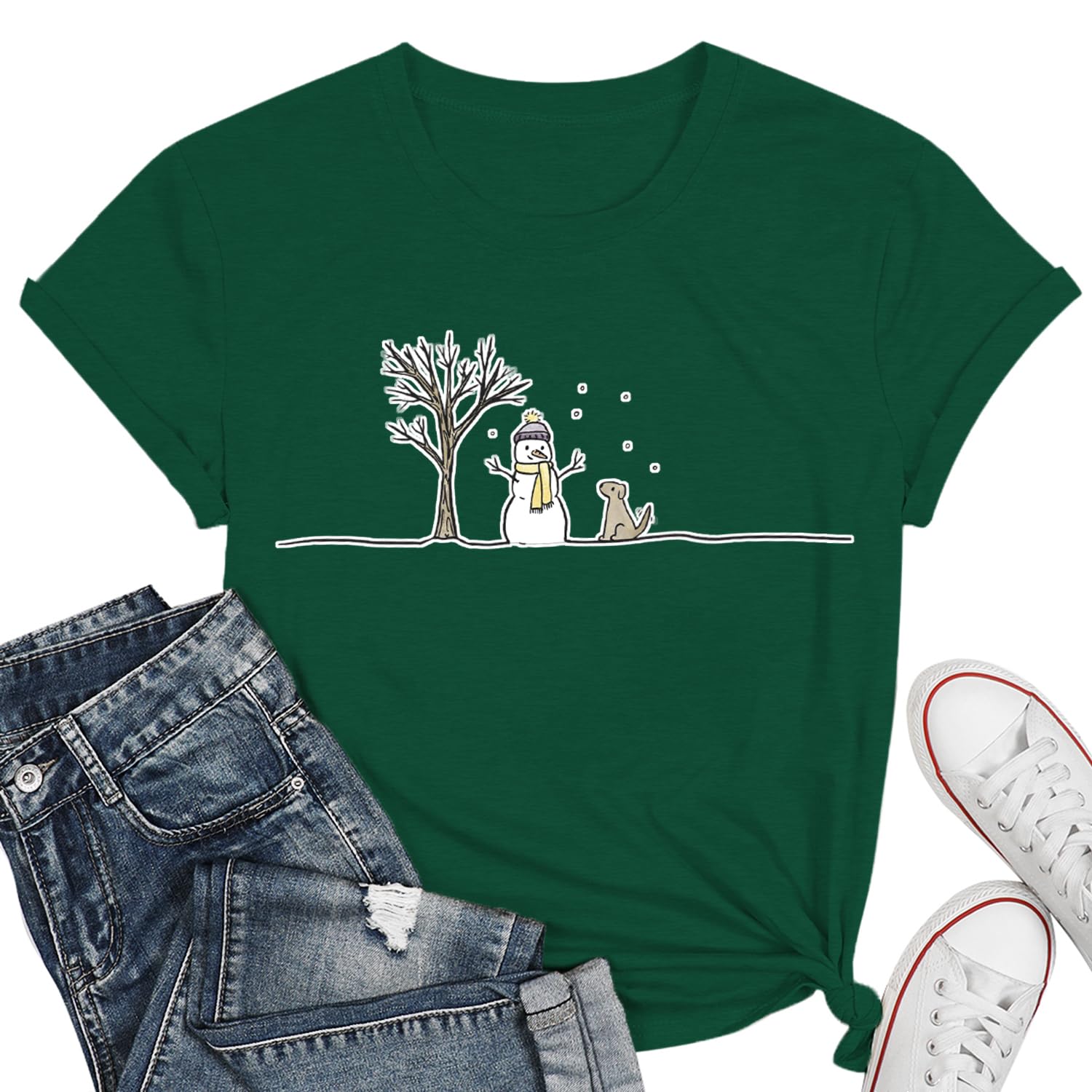 WEITUNChristmas Shirt Women Cute Snowman Graphic T-Shirts Xmas Vacation Gift Short Sleeve Tee Tops