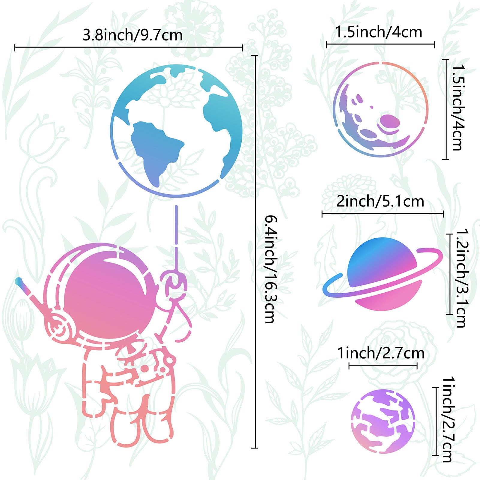 GORGECRAFT Astronaut Stencils Outer Space Theme Metal Drawing Painting Stencil Planet Earth Star Stainless Steel Template for Painting on Wood Floor Wall Tile Scrapbooking DIY Crafts 19x14cm - Image 3