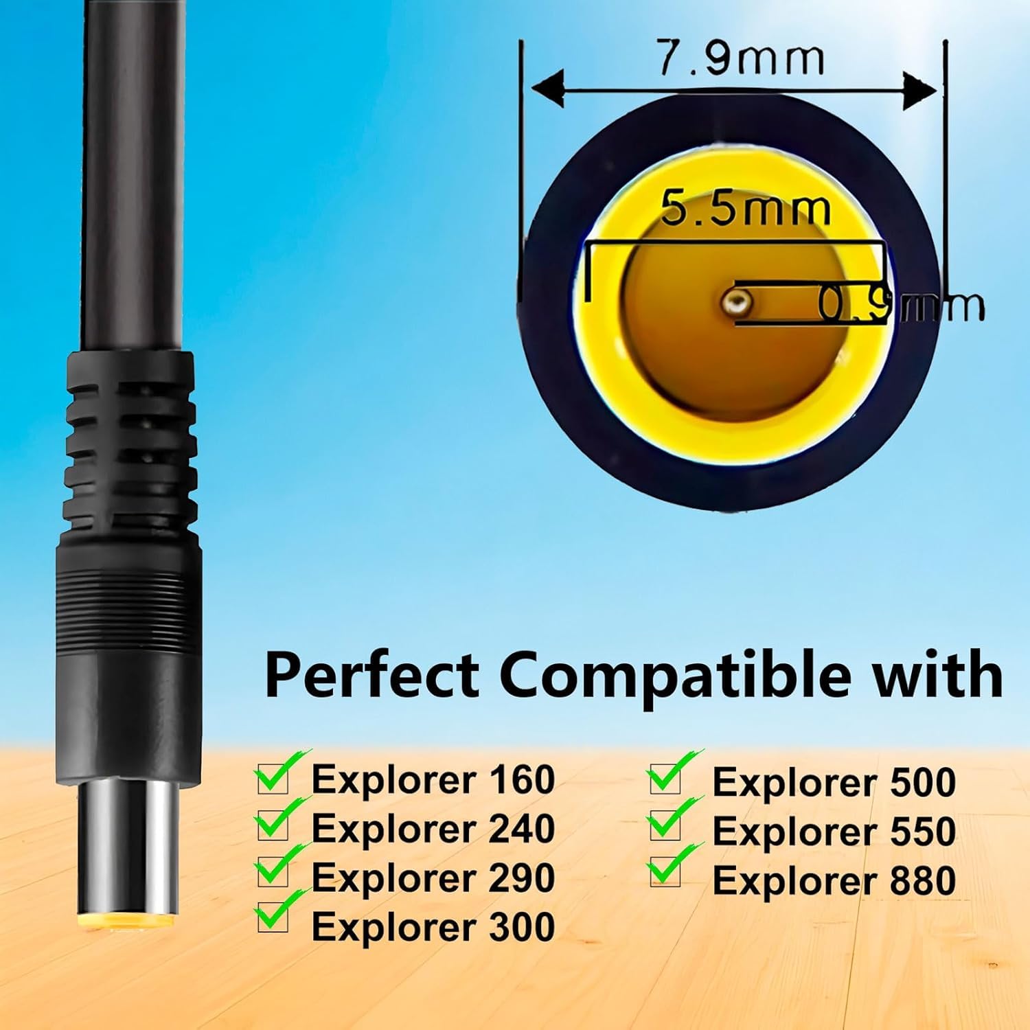 Cavo solare a DC 8 mm con adattatore DC 7909 to 8020, cavo di ricarica solare da 14 AWG, compatibile con Jackery Explorer 240/1000/2000 Pro Plus Bluetti EB70/EB3A/AC200MAX Anker 535/555 Powerstation