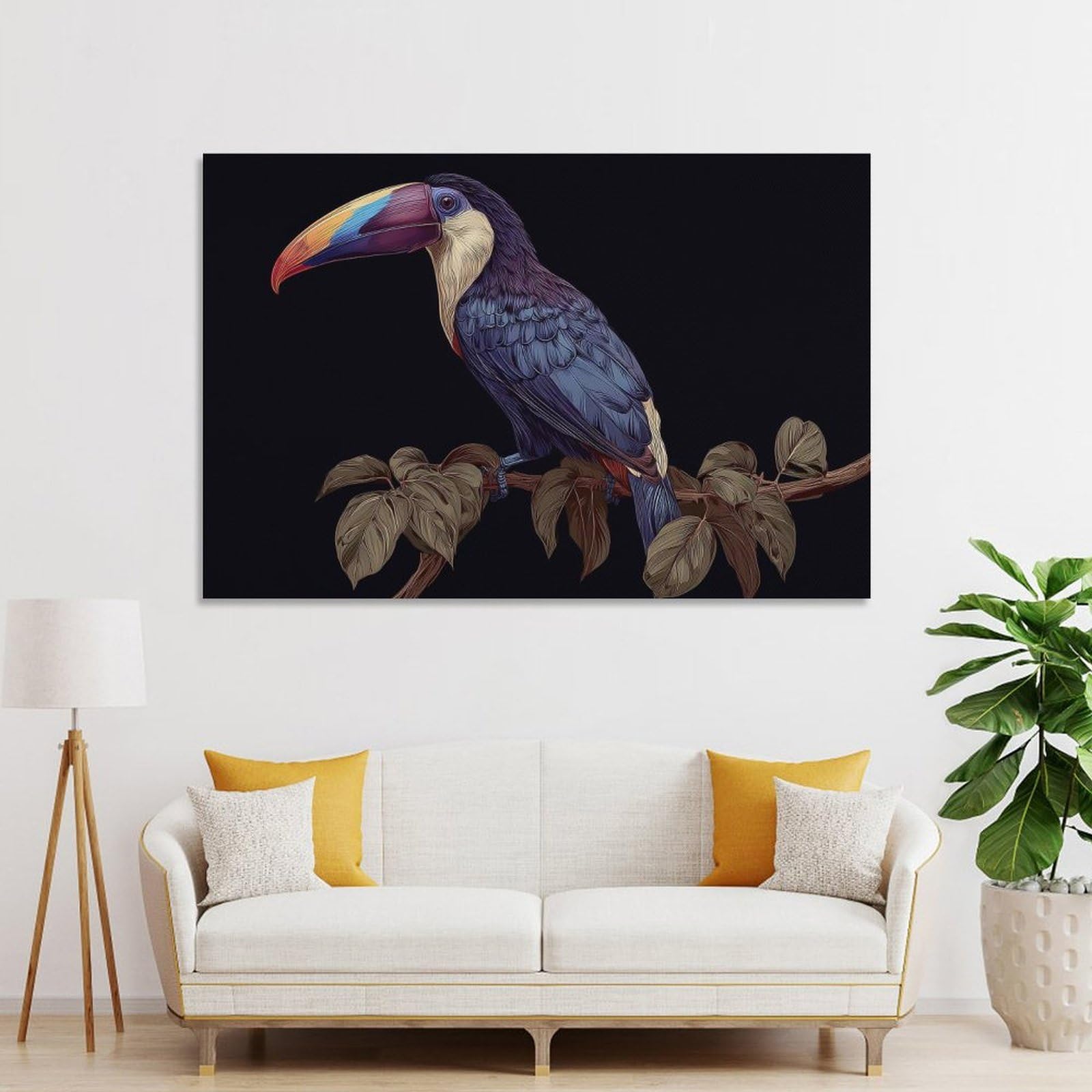 Junmoney Decorative Canvas Print Toucan on A Branch, 24x36inch(60x90cm), for Study, Office Or Apartment Decor, Gift Idea for Housewarming And Birthdays
