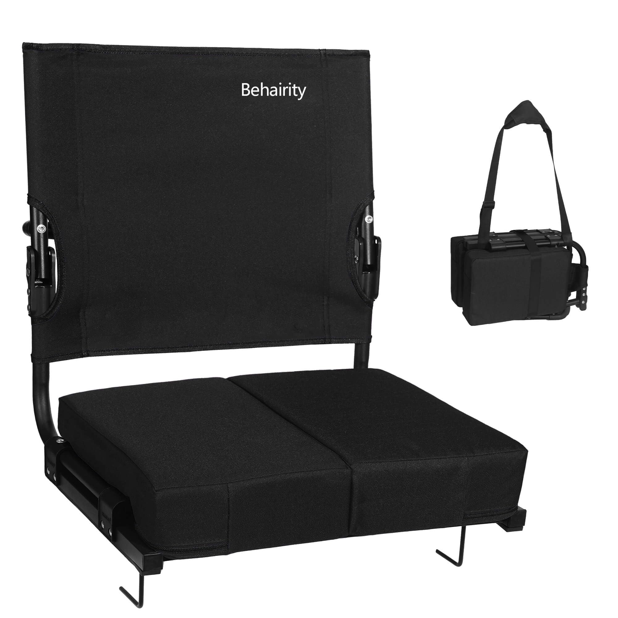 Portable Stadium Seat for Bleachers with Back Support, Wide Padded Bleacher Chair with High Back and Thick Cushion for Adults, Folding Stadium Chair for Football Sports Events (Black)