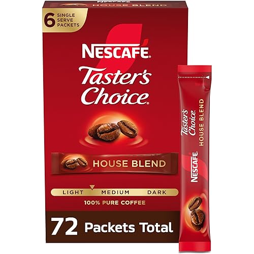 NESCAFÉ Taster's Choice, Instant Coffee Packets, Light Medium Roast Coffee, House Blend, 12 Boxes (72 Packets)