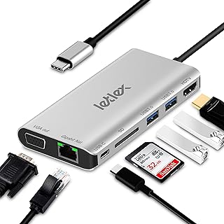 LETLEX USB C Hub - 8 in 1 USB C Hub Multiport Adapter with 4K/30Hz HDMI, 2 x USB 3.0 Ports, Headphone Jack, SD Card Reader, VGA, Gigabit Ethernet, & USB C Port for MacBook Pro & Other Type-C Devices