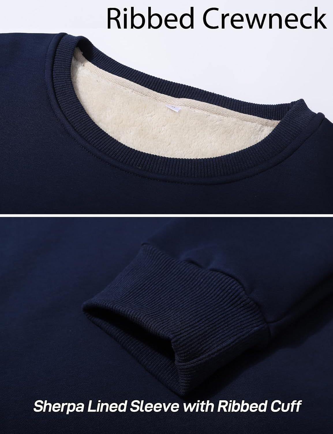 Flygo Men's Warm Sherpa Lined Crewneck Sweatshirts Fleece Pullover Tops Heavy-weight Thick Thermal Cotton Sweat-Shirts - Image 5