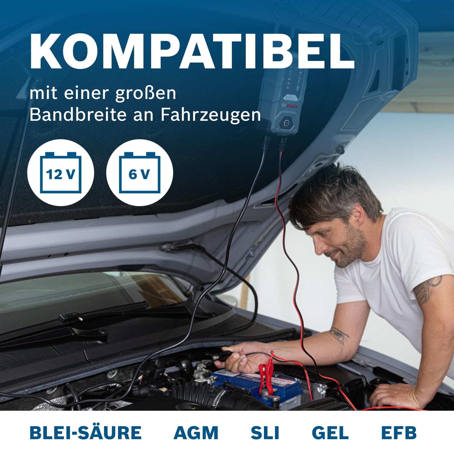 Bosch C30 Batterieladegerät, 3,8 A mit Erhaltungsfunktion, für 6 V/12 V Blei-Säure-, EFB-, Gel-, AGM- und SLI-Batterien, wird mit einem UK-Stecker geliefert