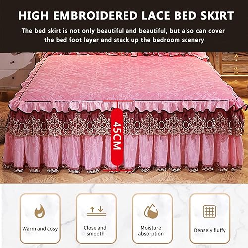 Miniatura 3 de Juego de colcha acolchada de terciopelo de lujo de 3 piezas con volantes, tamaño King, con 2 fundas de almohada de 18 pulgadas, caída de polvo