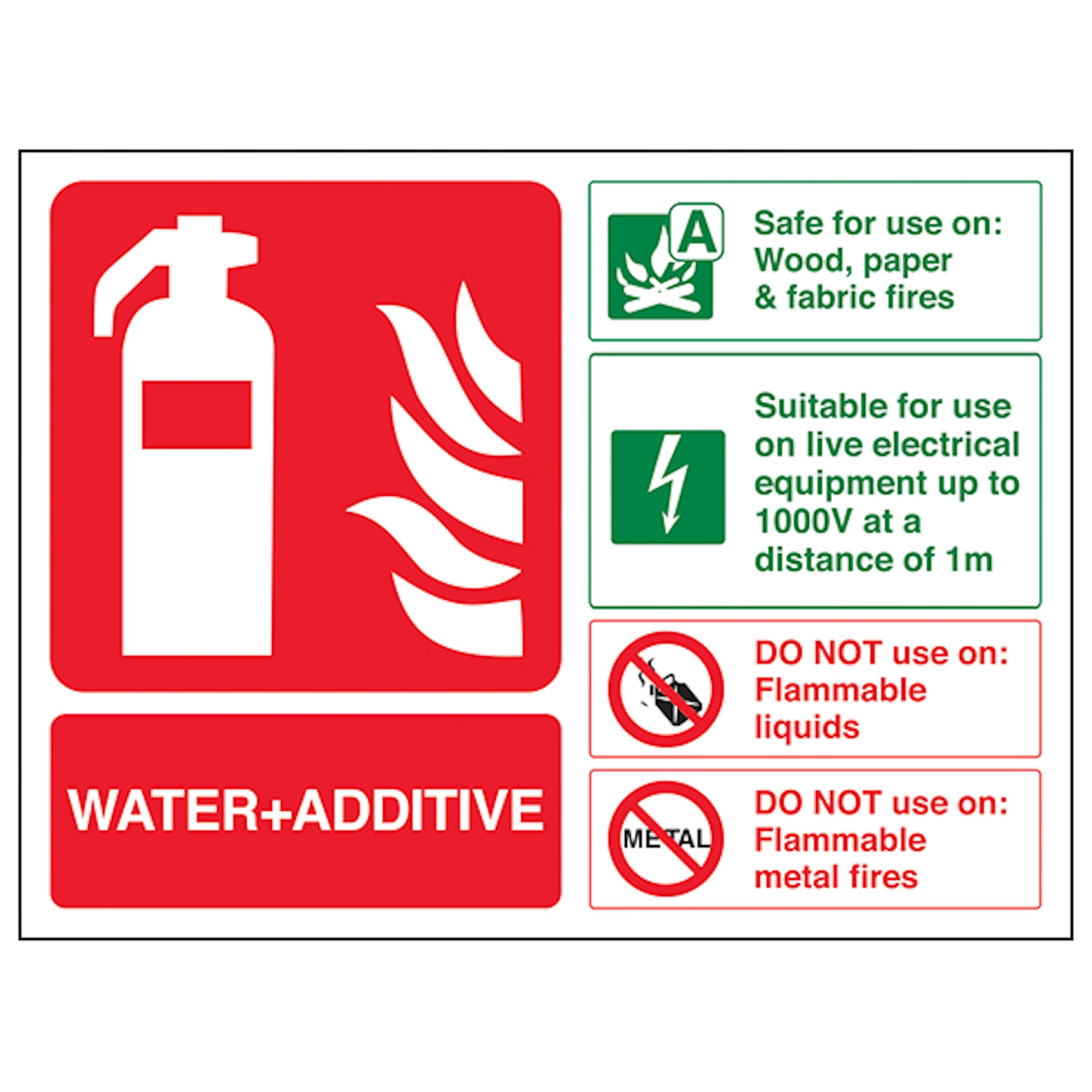V Safety Water + Additive Fire Extinguisher - Landscape 150 x 100 mm - 2mm Rigid Plastic Safety Sign